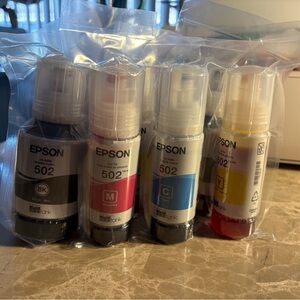 Epson 502 Ink Bottles in Black, Magenta, Cyan, Yellow
